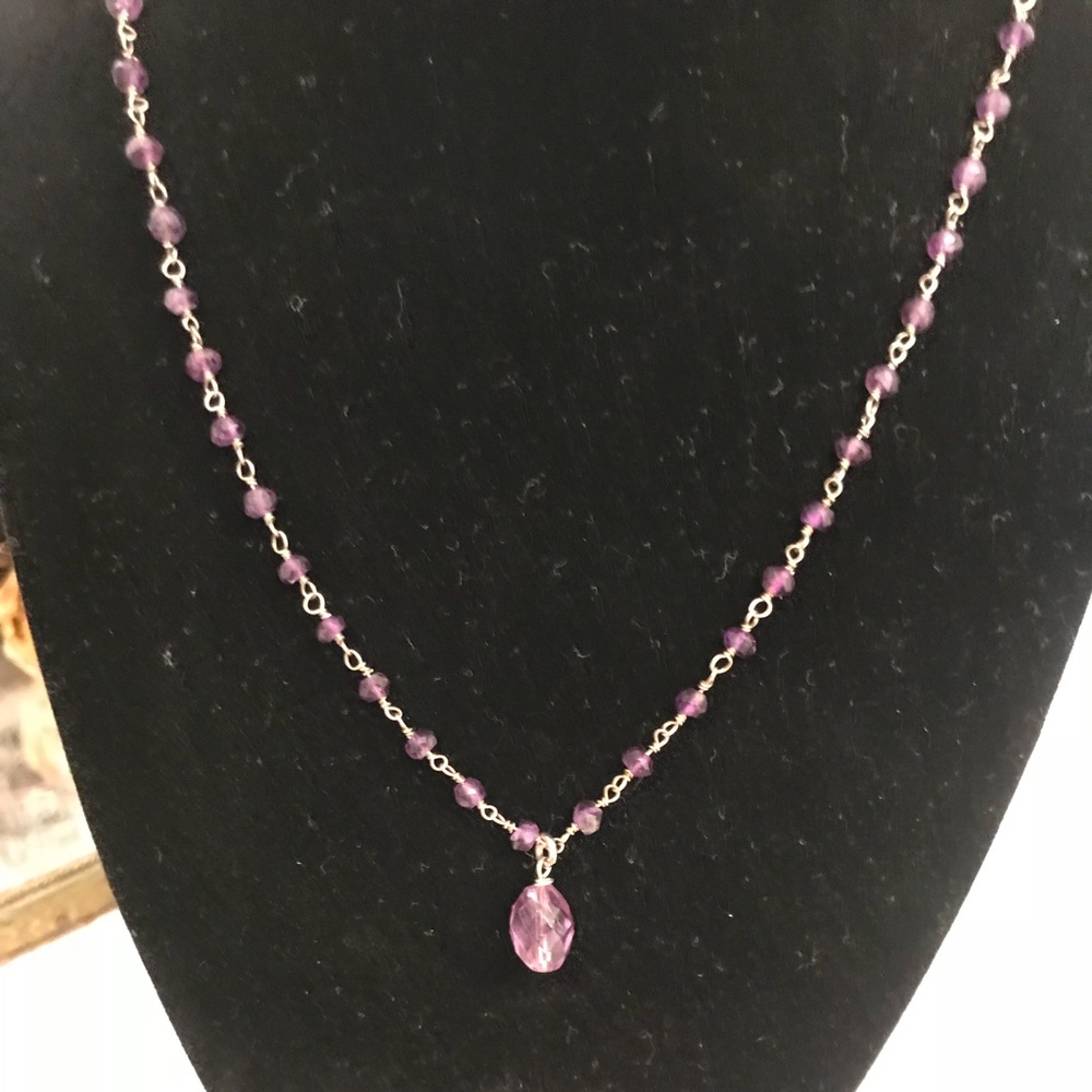 Amethyst beaded necklace in Sterling Silver